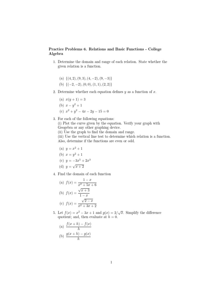 College Algebra: Functions & Relations | PDF | Function (Mathematics ...