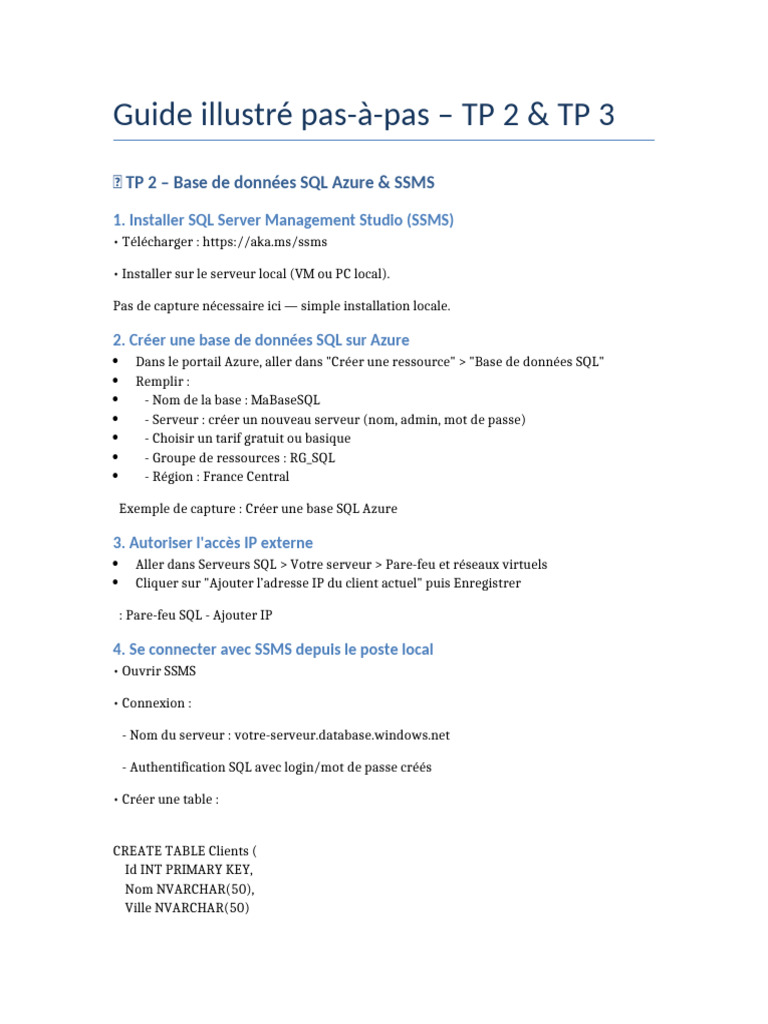 Guide TP 2 & 3 : SQL Azure et Web App | PDF