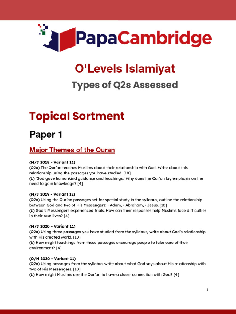 O'Levels Islamiyat: Quran & Hadith Insights | PDF | Hadith | Quran