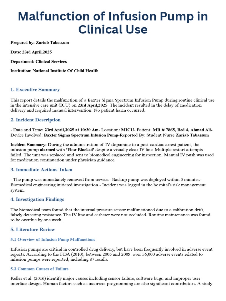 Infusion Pump Malfunction Report 2025 | PDF | Intravenous Therapy ...