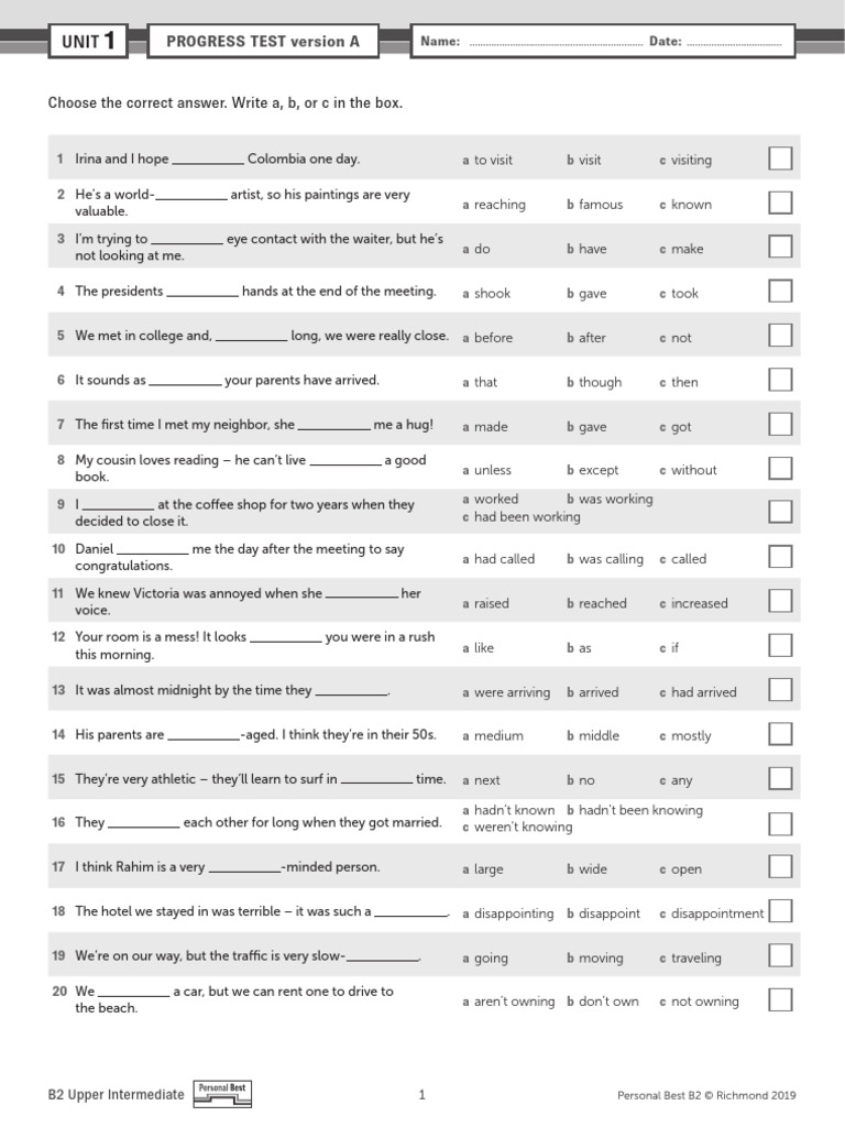 B2 Upper Intermediate Progress Test | PDF