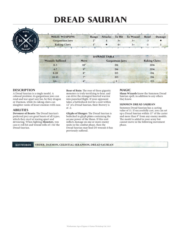 Dread Saurian Rules for Age of Sigmar | PDF | Gaming | Fantasy