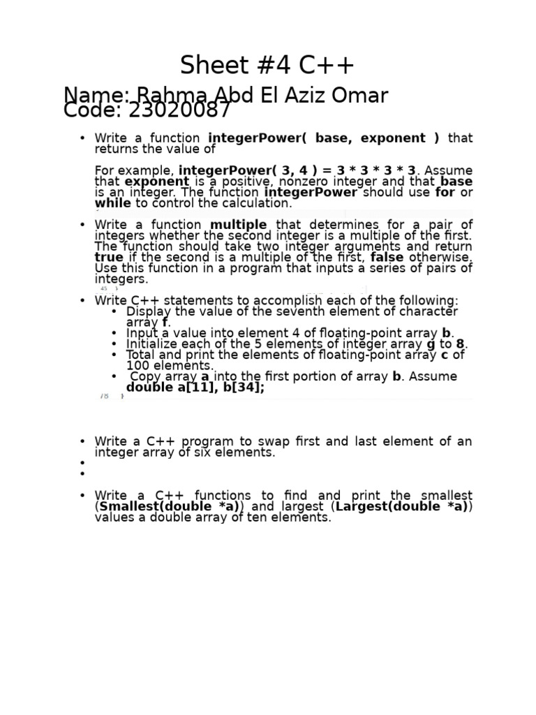 C++ Sheet 4 BNU (4) Solution | PDF