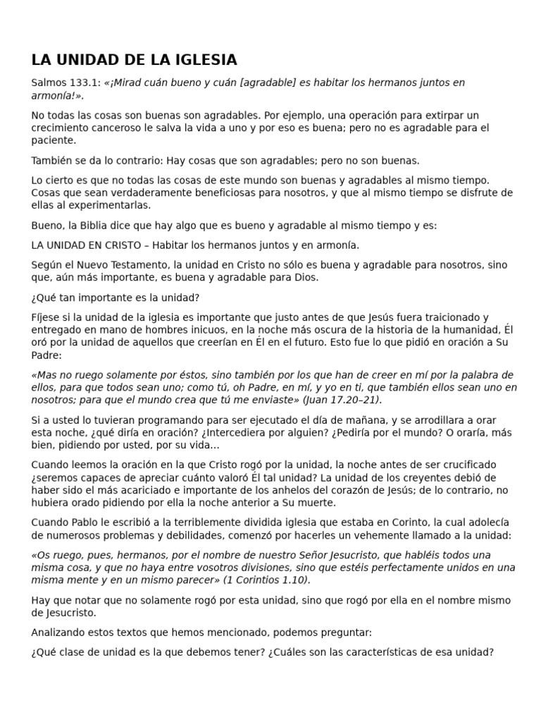 La Importancia de la Unidad en la Iglesia | PDF | Cristo (título ...