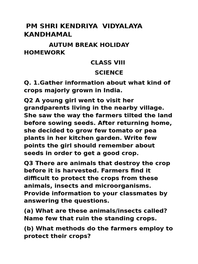 Class VIII Science Holiday Homework | PDF