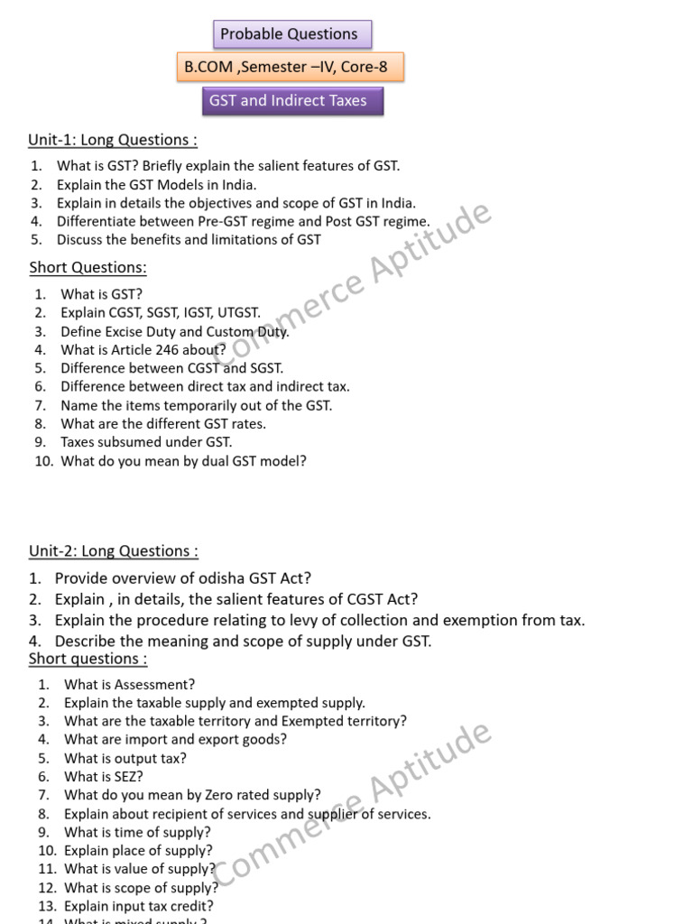 GST Probable Questions | PDF | Taxes | Economies