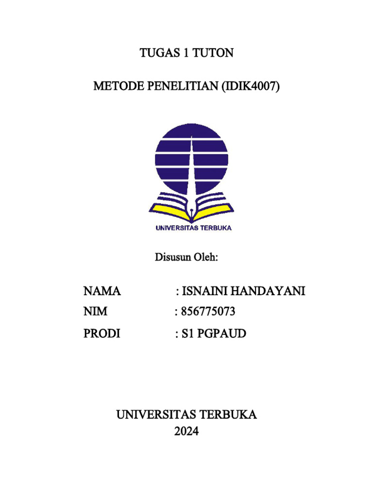 Tugas Tuton 1 Metode Penelitian (Idik4007) | PDF