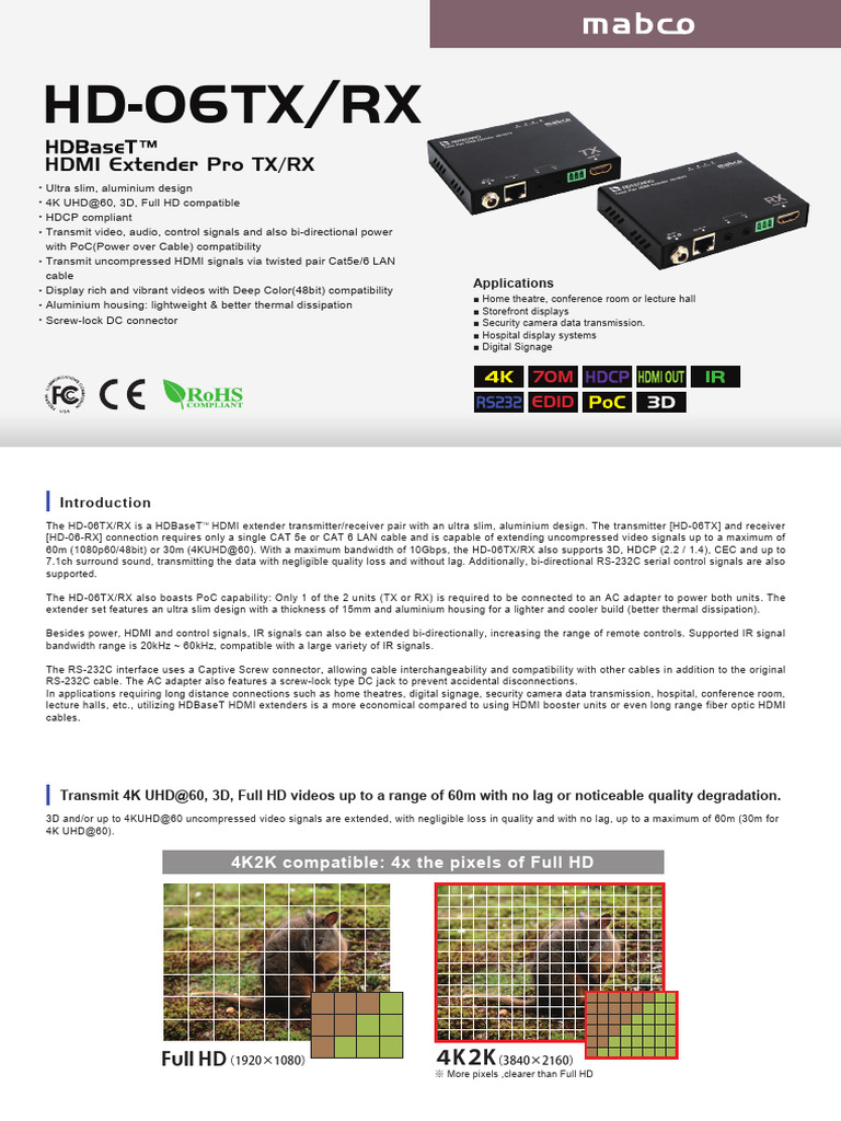 4K HDMI Extender 60m with PoC Support | PDF | Hdmi | Video