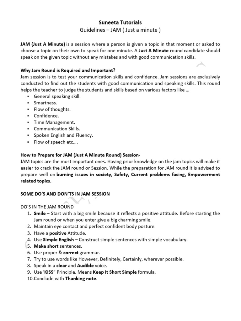 Essential JAM Topics for Students | PDF | Communication | Learning