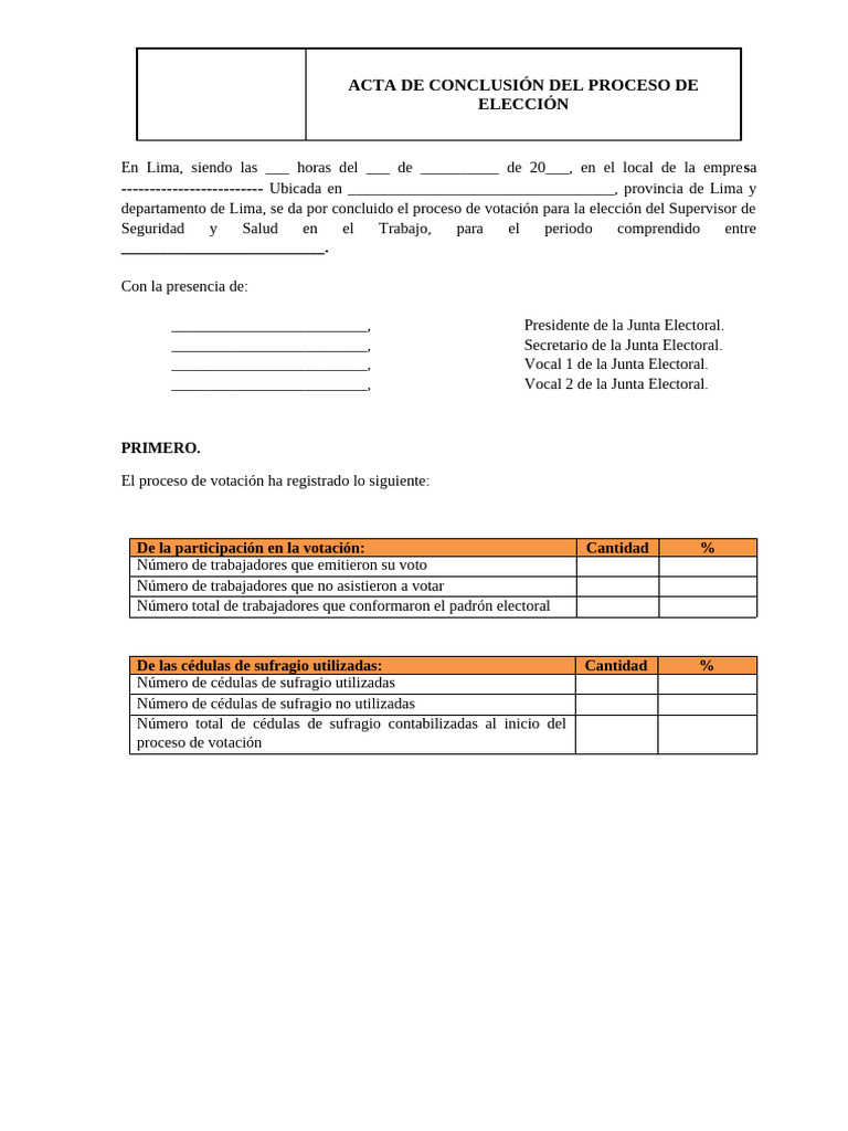 Acta de Conclusion de Proceso de Electoral Ver. 01 | PDF