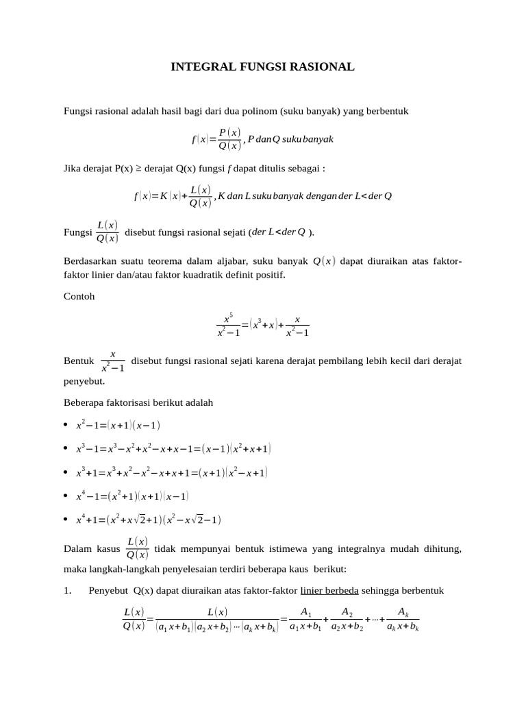 Integral Fungsi Rasional dan Penyelesaiannya | PDF