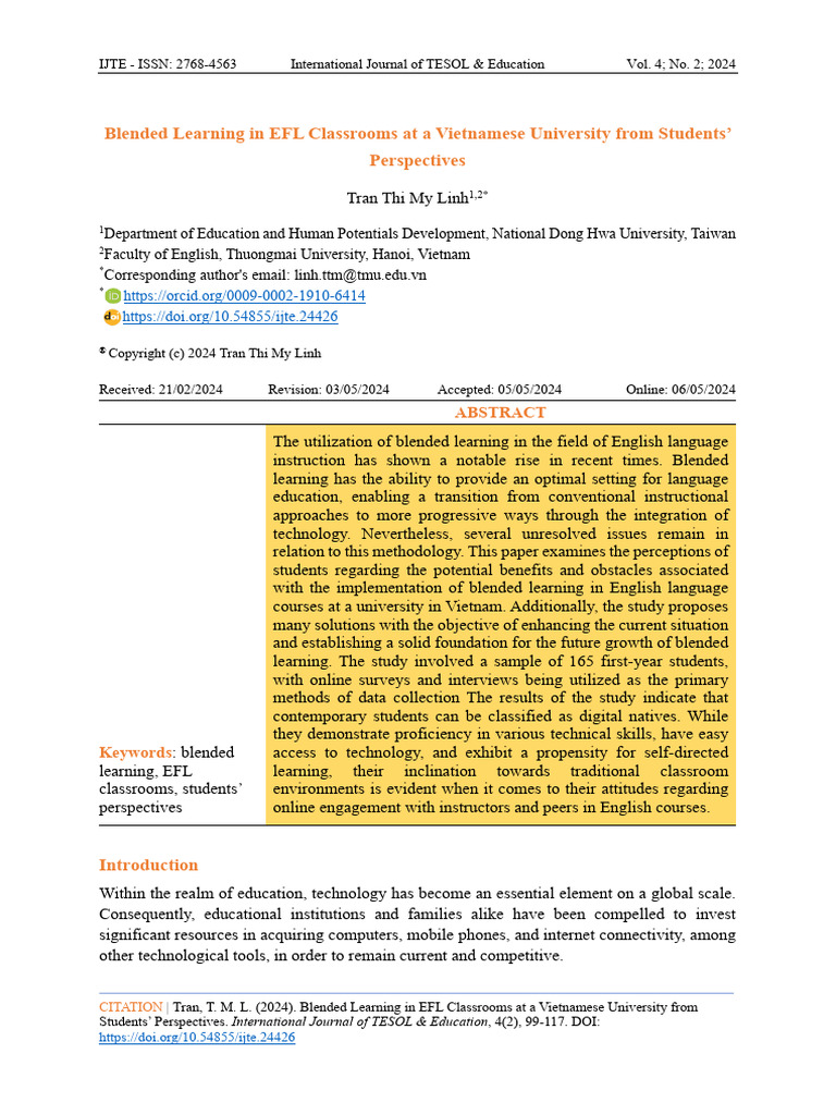 Student Perspectives on Blended Learning in EFL | PDF | English As A ...