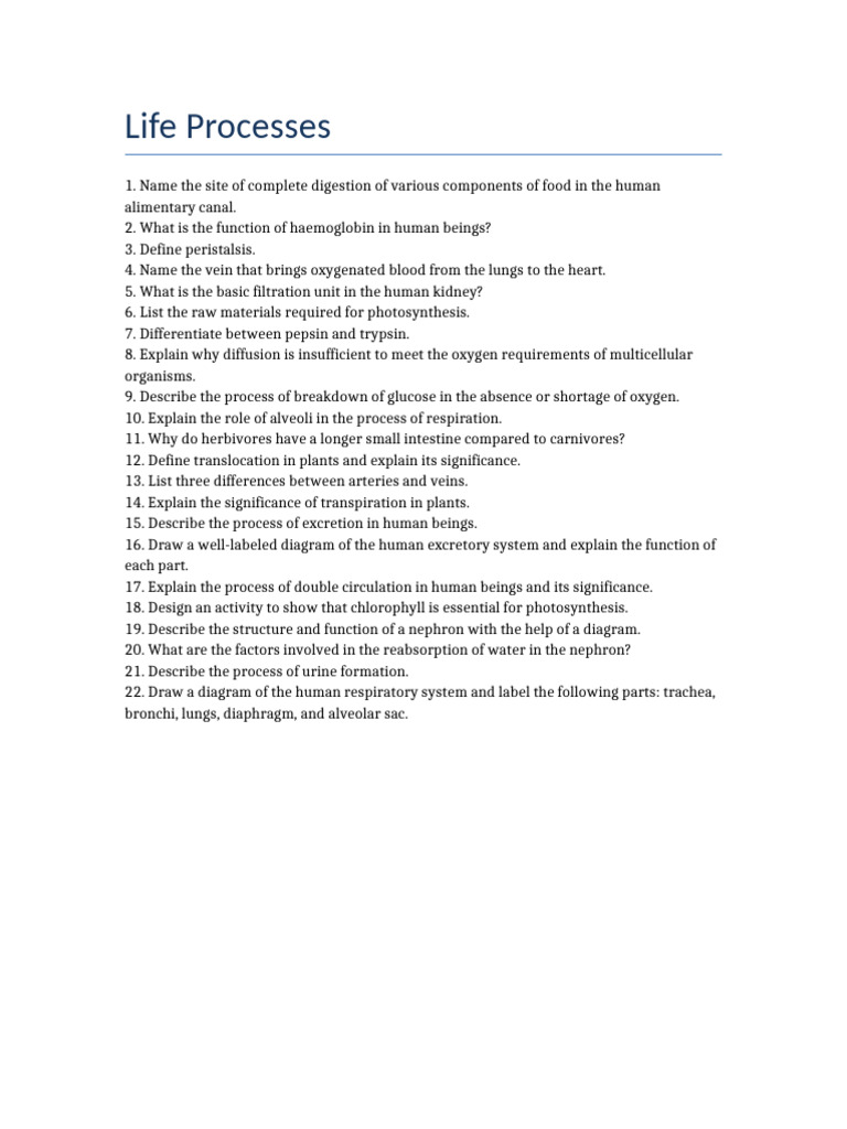 Human Life Processes Explained | PDF