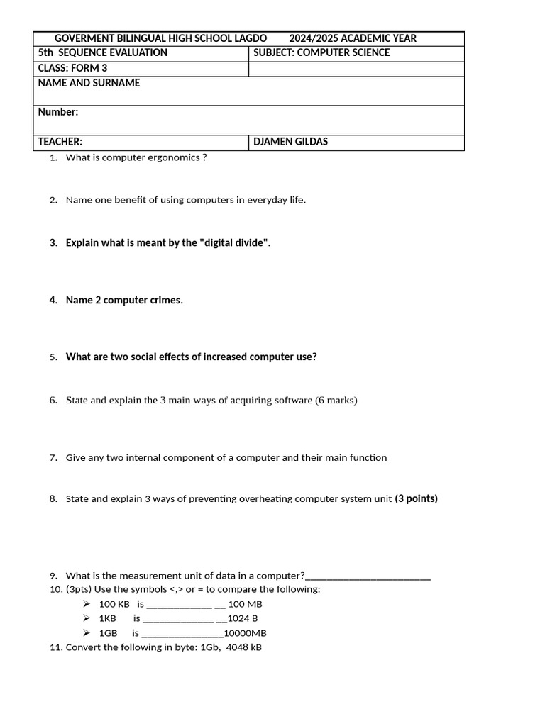 Form 3 Test5 | PDF