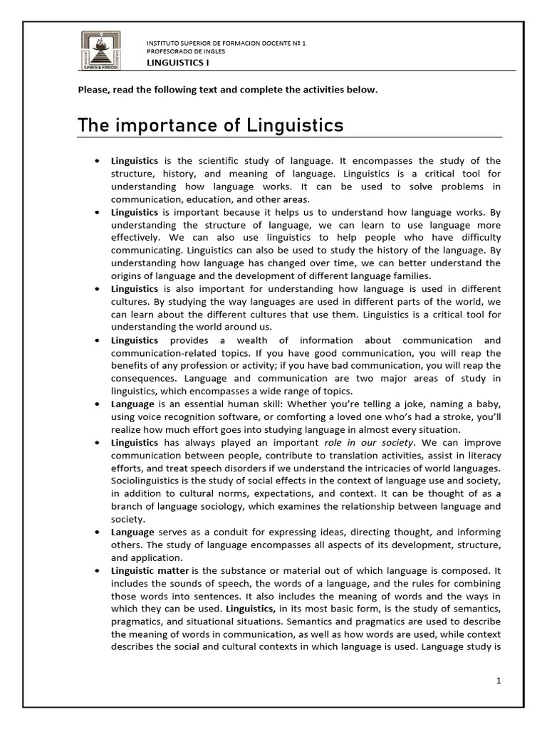 Importance of Linguistics in Society | PDF | Linguistics | Semantics