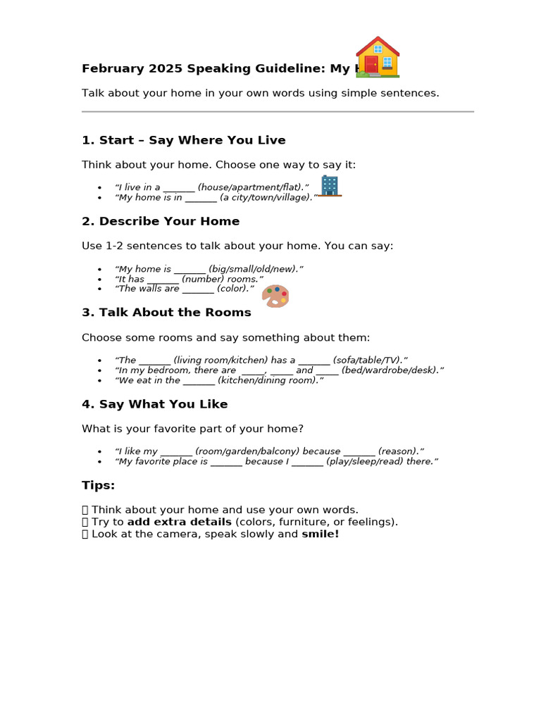 Starters Presentation Speaking Guideline | PDF