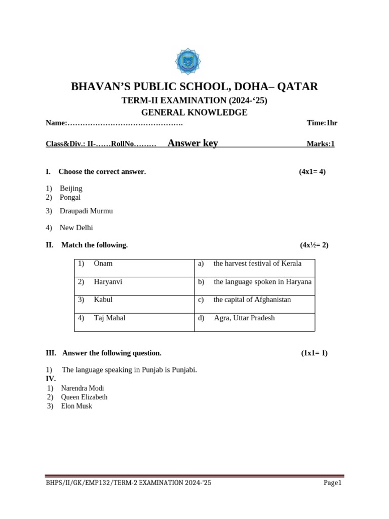 Answer Key GK Grade2 | PDF
