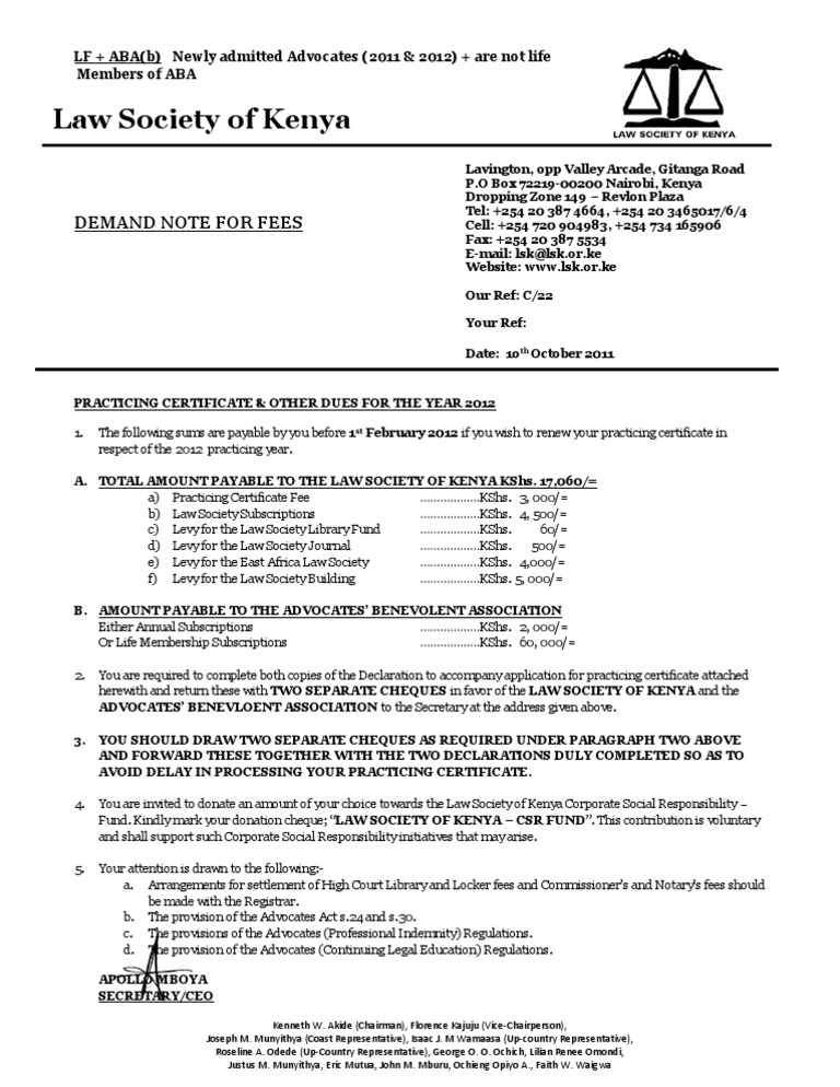 2012 Practicing Certificate Fees | PDF