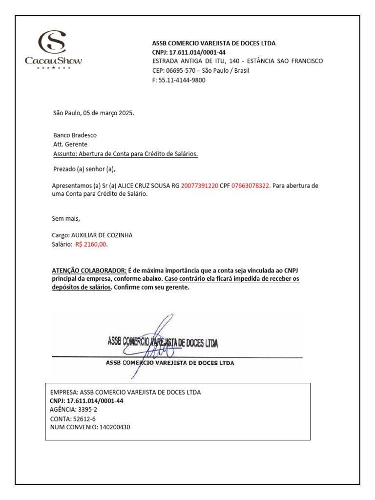 Abertura de Conta Salário Bradesco | PDF