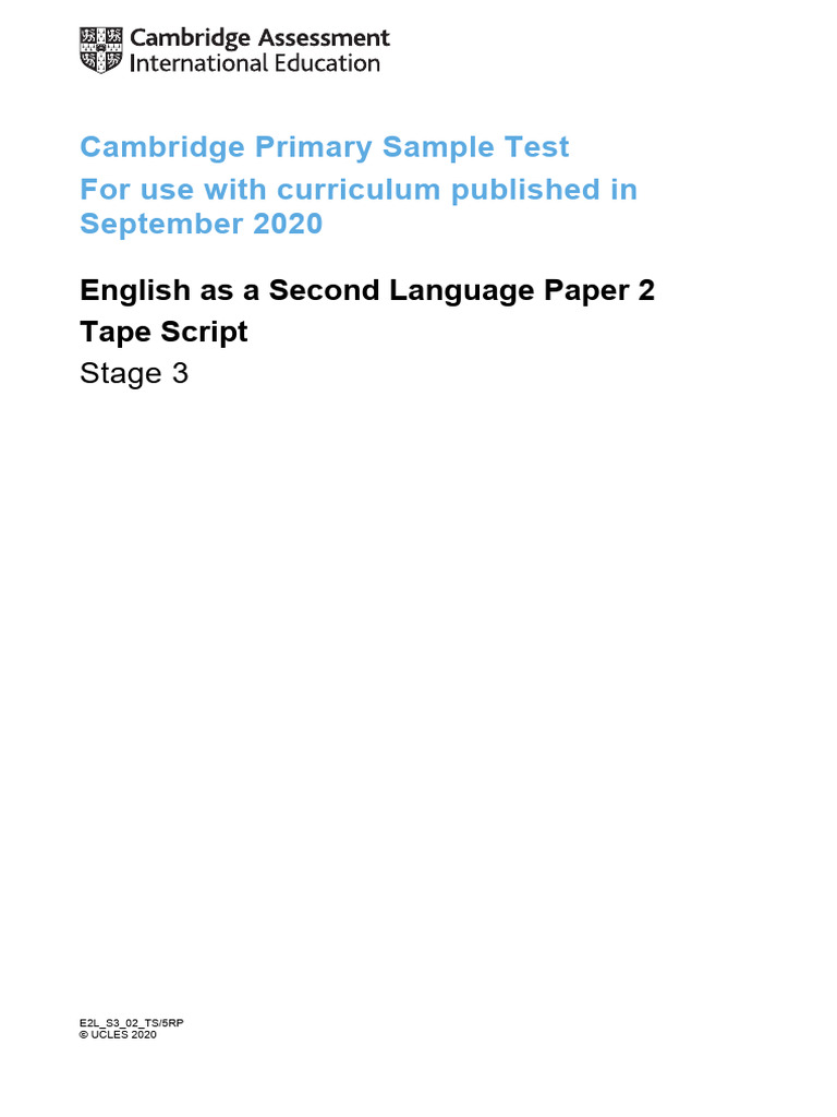 Stage 3 ESL Listening Test Script | PDF