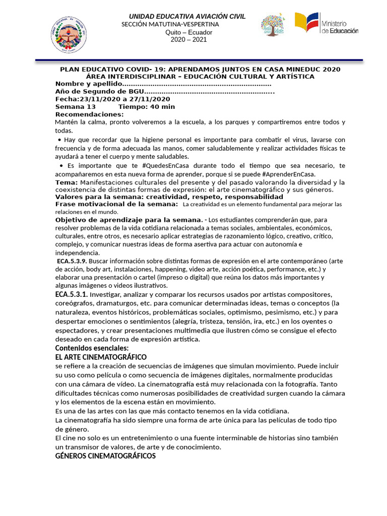 PLANIFICACIÓN 2dos SEMANA 13 ECA 20-21 Act | PDF | Aprendizaje ...