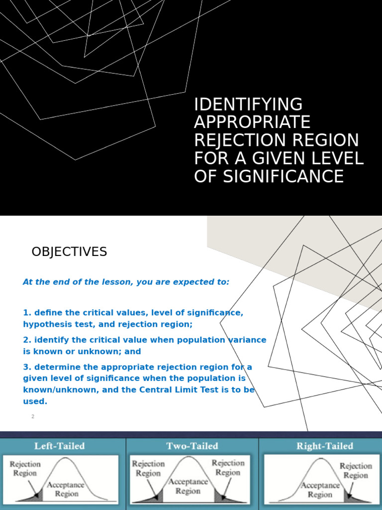 Rejection Region in Hypothesis Testing | PDF