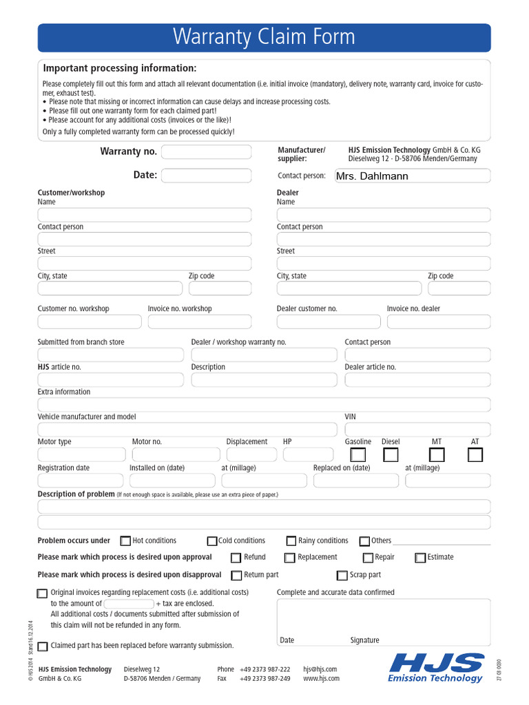 Warranty Claim Form Web | PDF | Vehicles | Transport