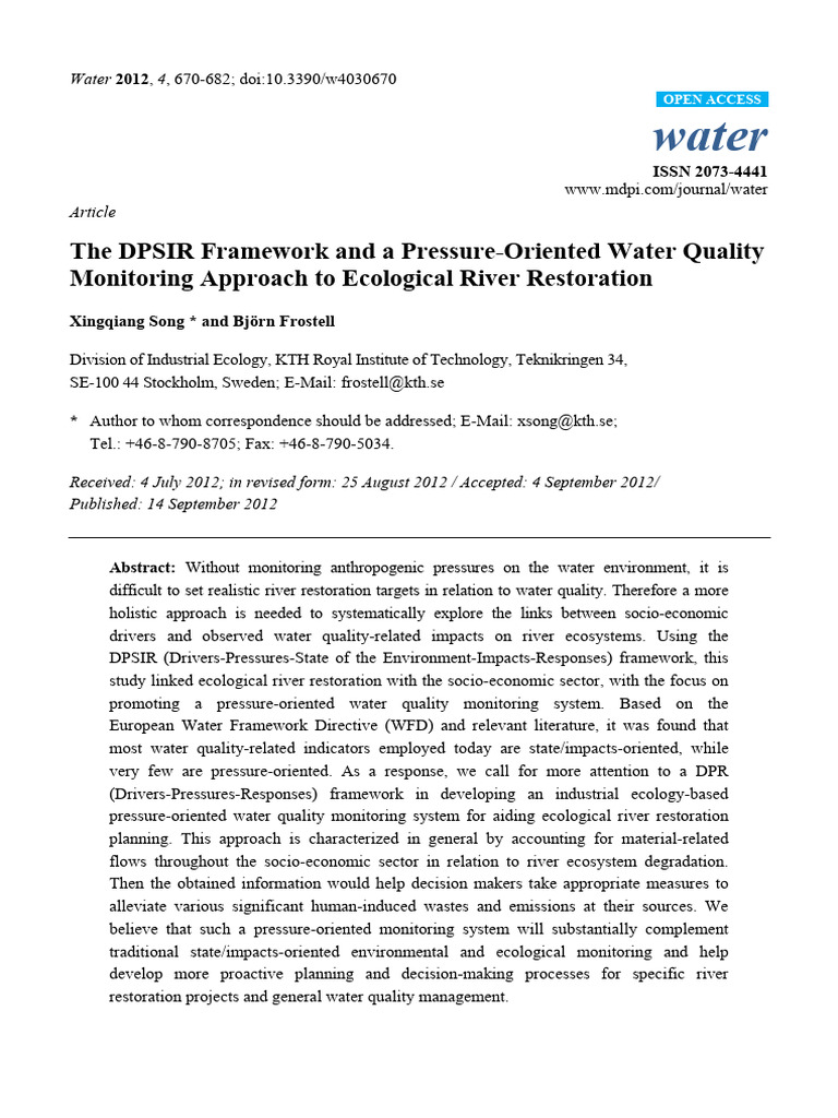 The DPSIR Framework and A Pressure-Oriented Water Quality | PDF ...