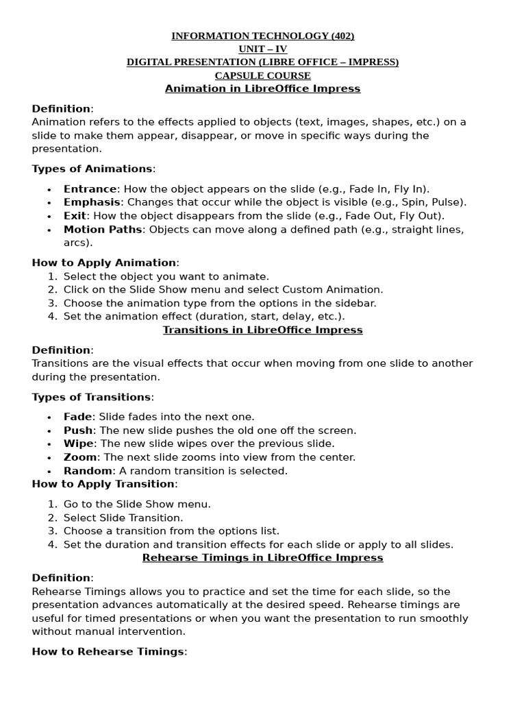 IT 402 Capsule Course SS Unit V Digital Presentation Impress | PDF ...