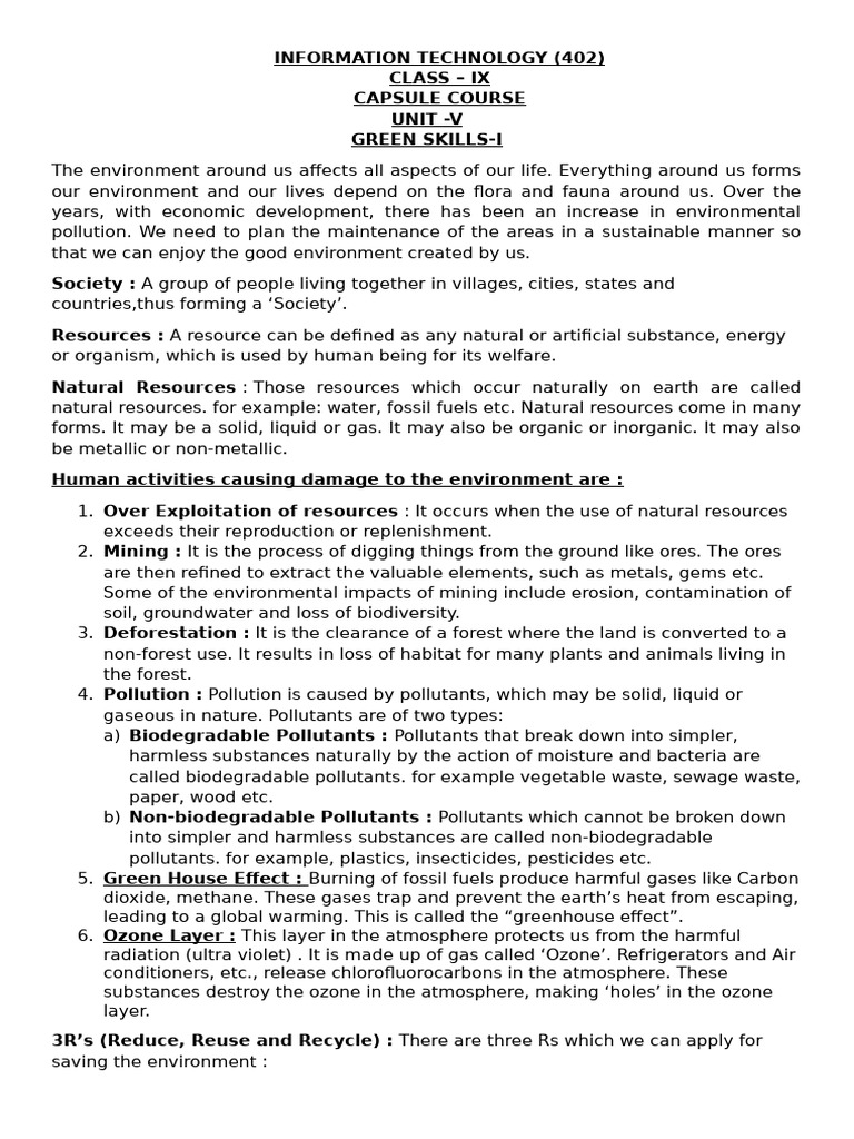 IT 402 Capsule Course ES Unit - V Green Skills-I | PDF | Waste ...