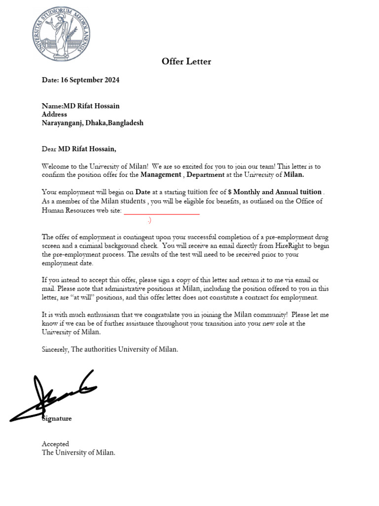 Sample Offer Letter Online | PDF