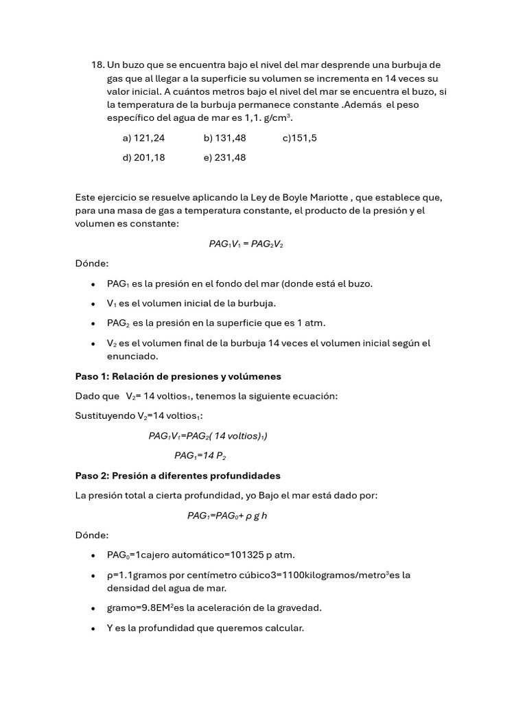 Ejercicios de gases ideales y presión | PDF | Gases | Mole (Unidad)