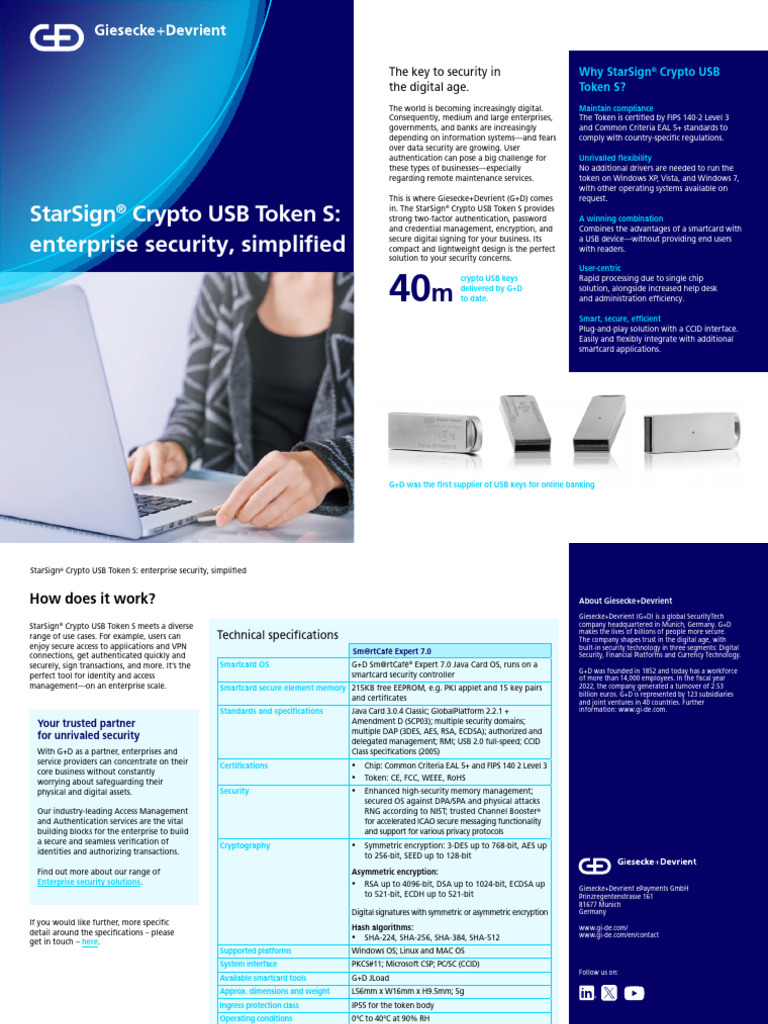 Datasheet - Crypto USB Token S | PDF | Smart Card | Security Engineering