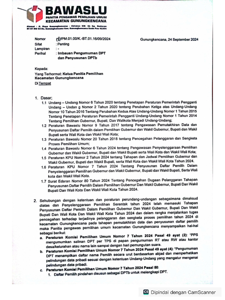 Imbuan PENGUMUMAN DPT & Penyusunan DPTB | PDF