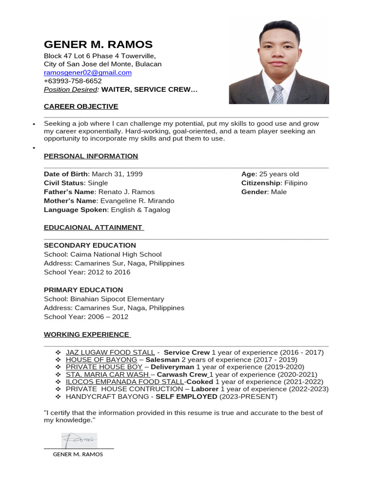 Gener Ramos CV | PDF
