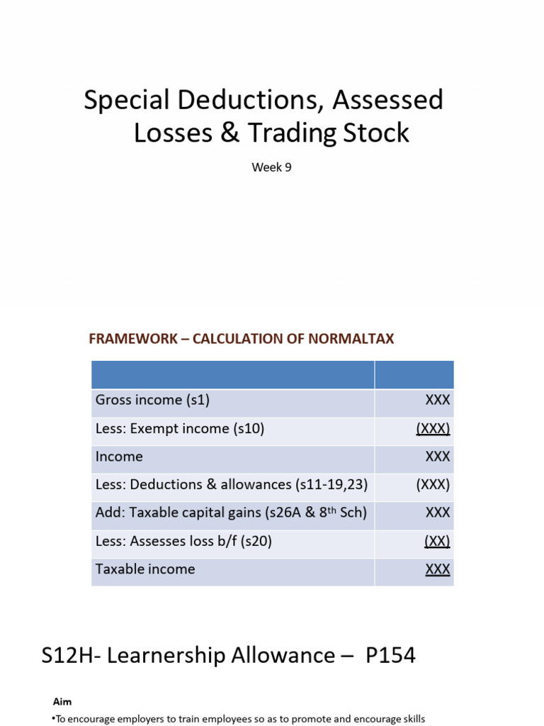 Week 9 - Special Deductions Assessed Losses Trading Stock 2025 | PDF ...