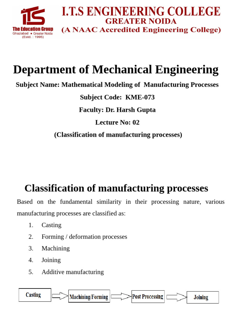 Classification of Manufacturing Processes | PDF | Deformation ...