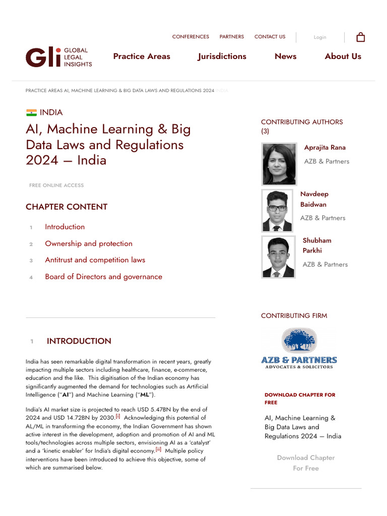AI, Machine Learning & Big Data Laws 2024 - India | PDF | Intelligence ...