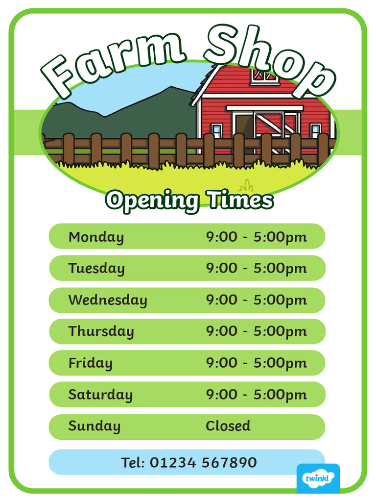 Farm Shop Opening Hours | PDF