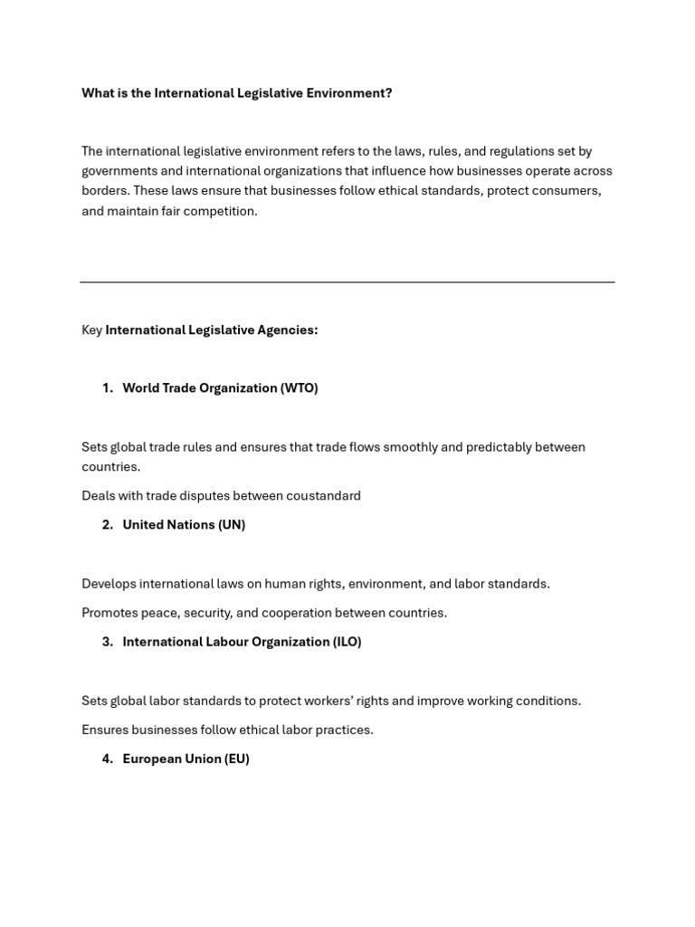 12.international Legislative Environment & Agencies and It's ...