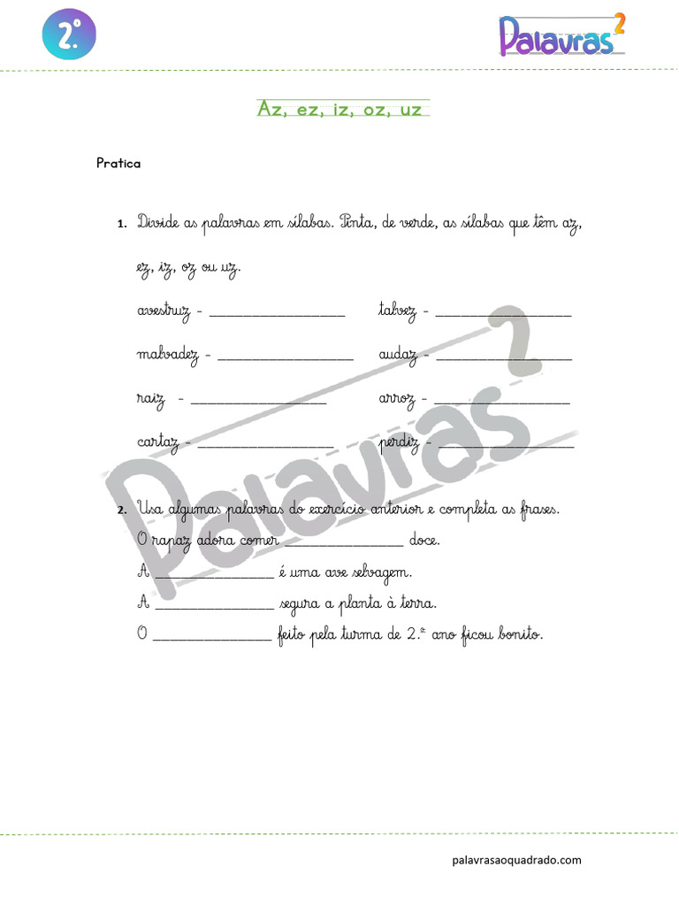 Atividades de Ortografia: Az, Ez, Iz, Oz, Uz | PDF
