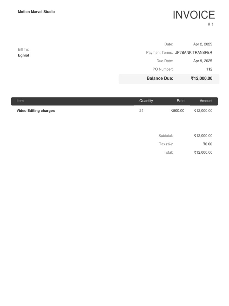 Invoice for Video Editing Services | PDF
