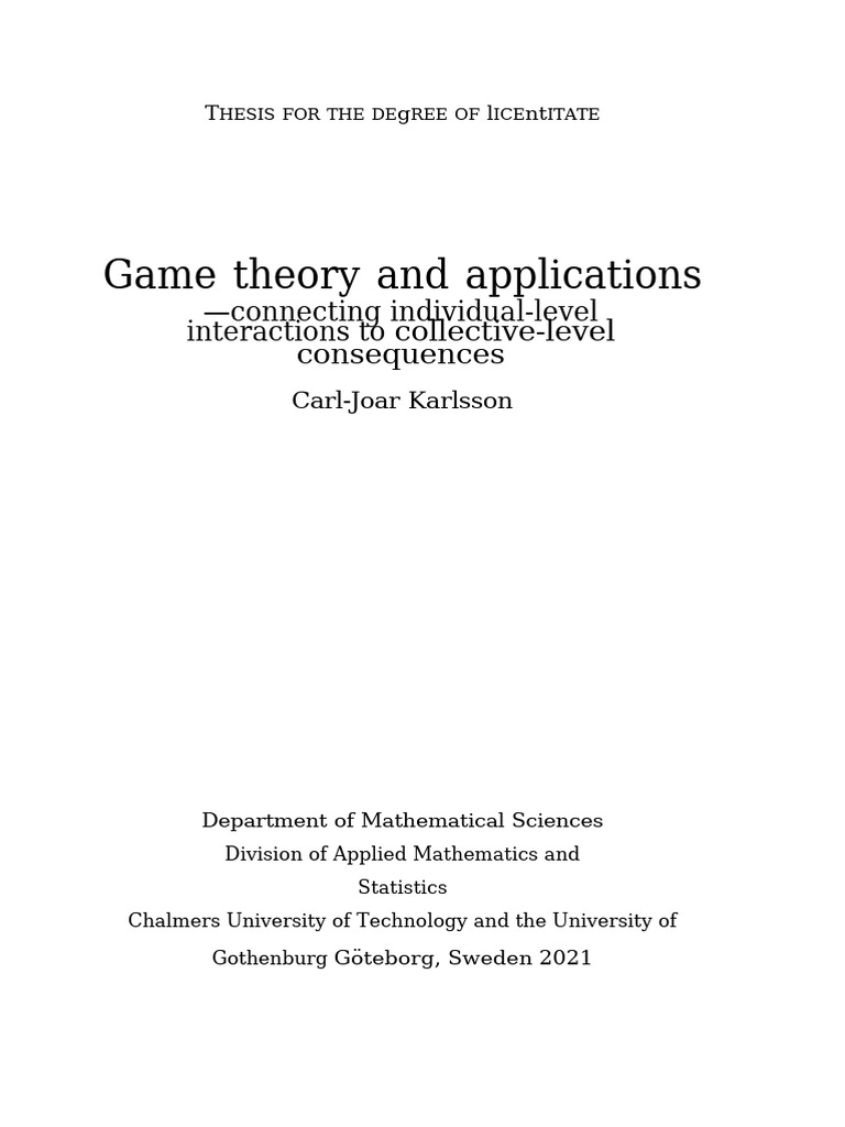 Game Theory: Individual to Collective Dynamics | PDF | Game Theory ...