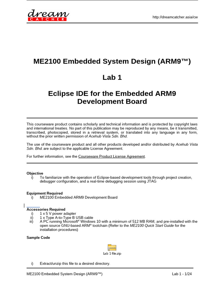 ME2100 Embedded System Design (ARM9™) Lab 1 Eclipse IDE For The ...