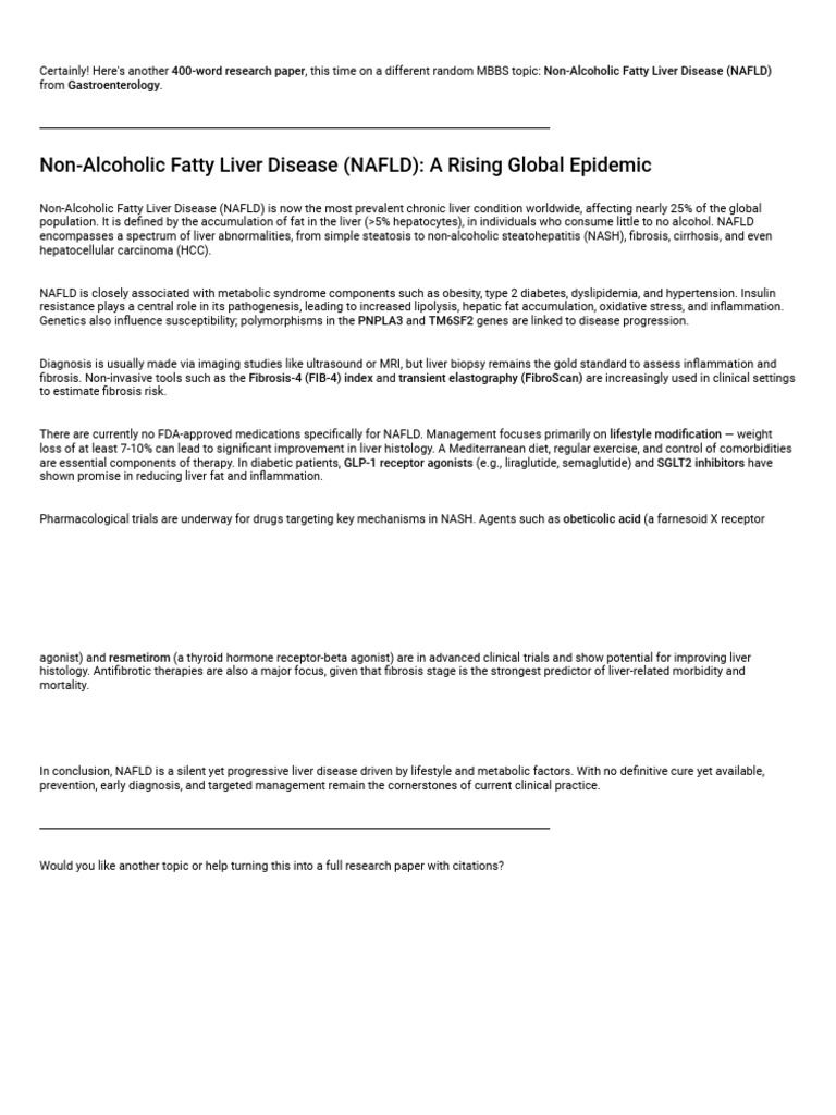 Alcoholic Fatty Liver Disease (NAFLD) : A Rising Global Epidemic | PDF ...