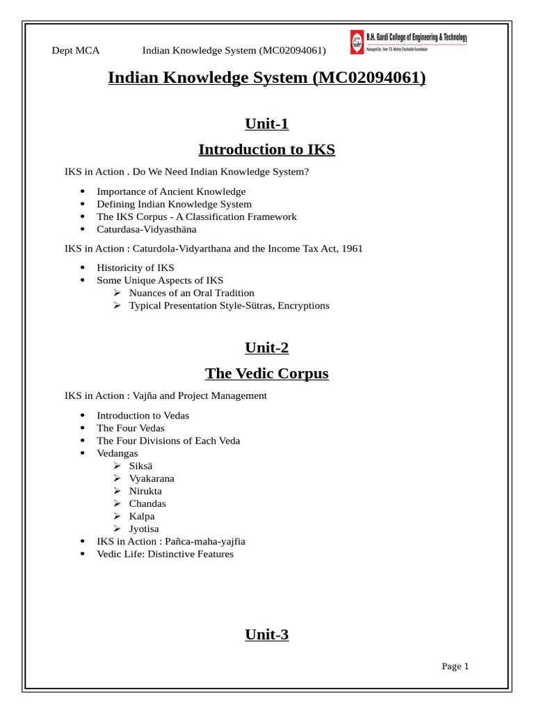 Indian Knowledge System Syllabus Overview | PDF | Mathematics | Vedas