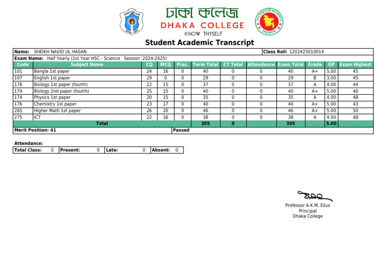 HSC Science Transcript 2024-2025 | PDF