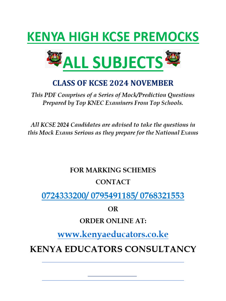 KCSE 2024 Mock Exam Questions | PDF | Agriculture | Lactic Acid