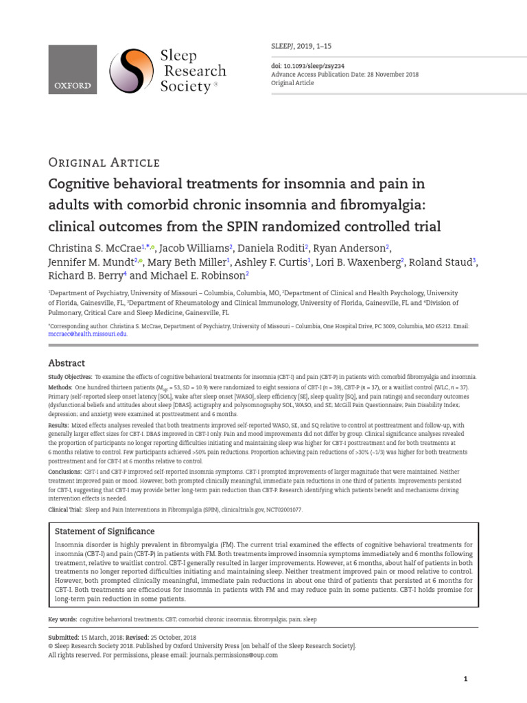 Curated visual reference: Gallery Detail: Cognitive Behavioral Treatments For Insomnia And Pain In Adults With