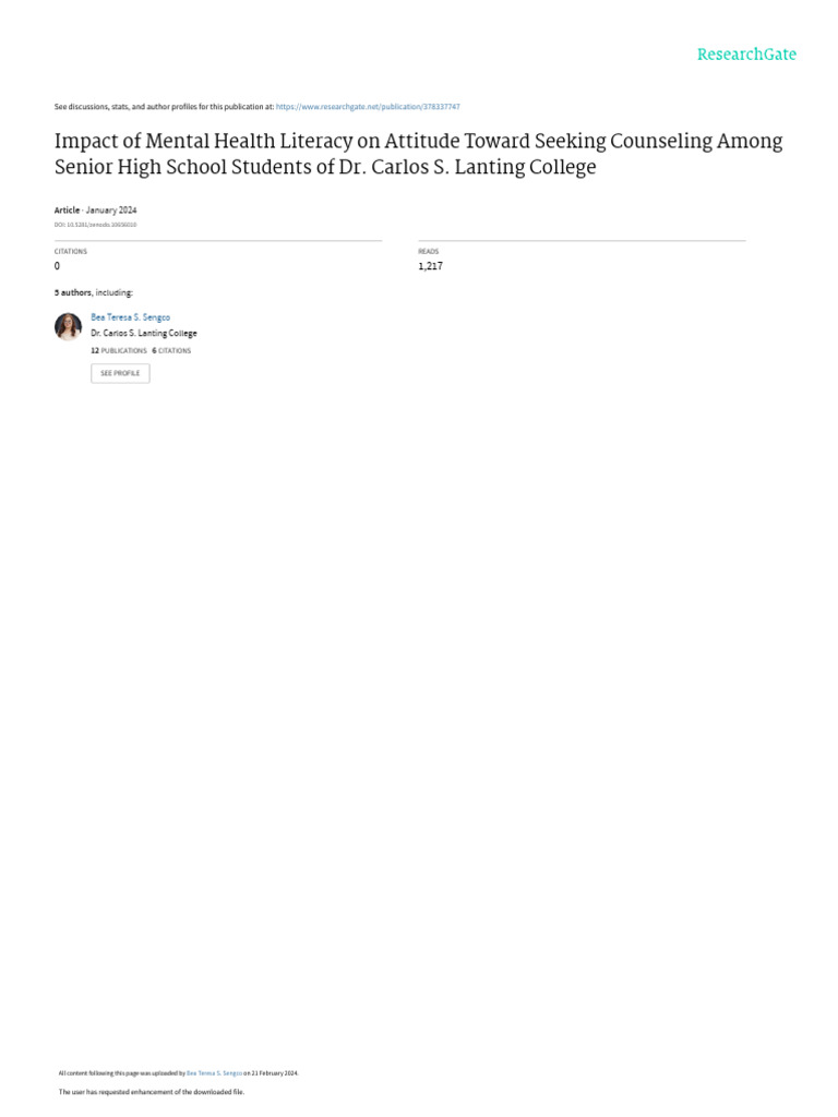 Impact of Mental Health Literacy On Attitude Toward Seeking Counseling ...